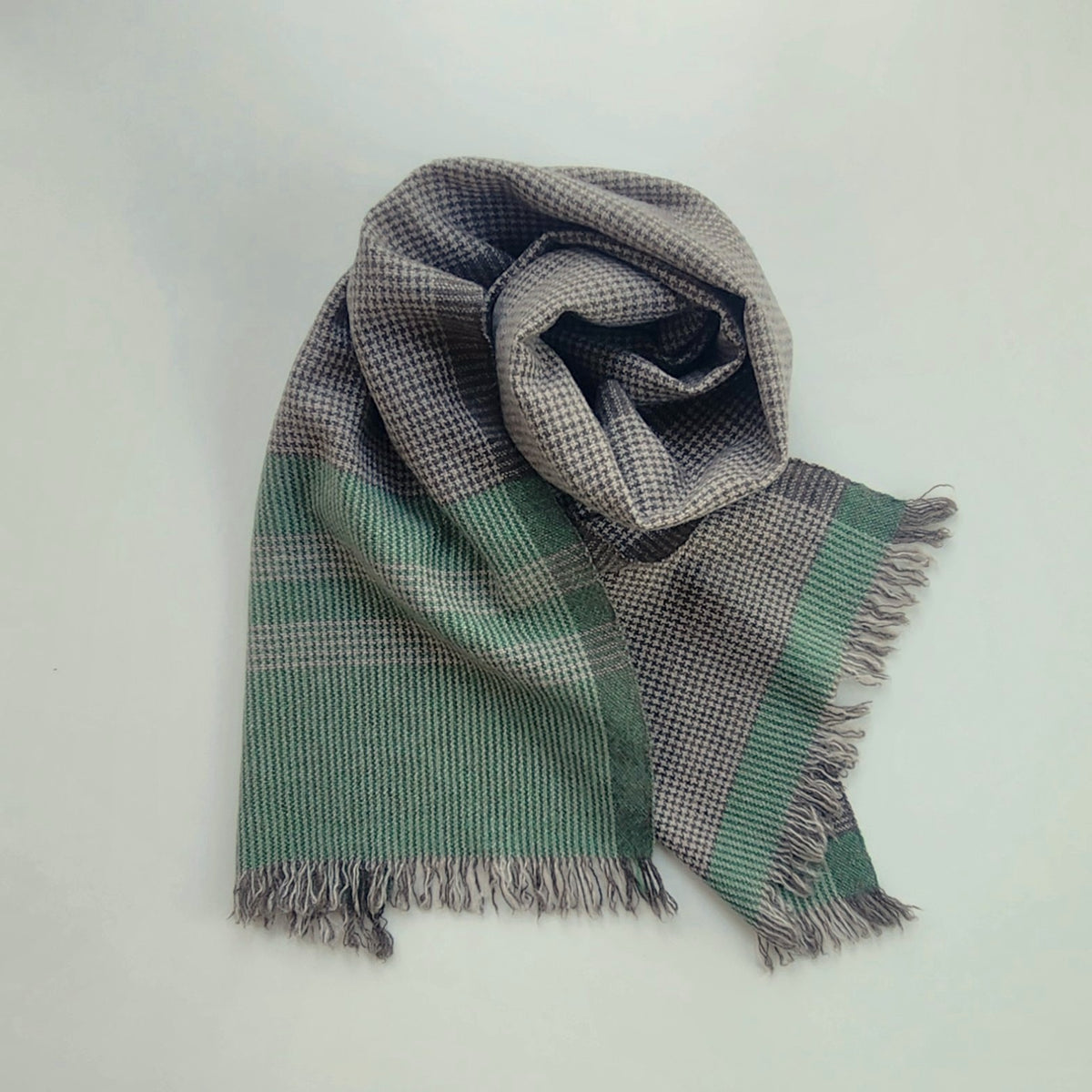 Handwoven Cashmere Scarf, soft beige and muted sage green