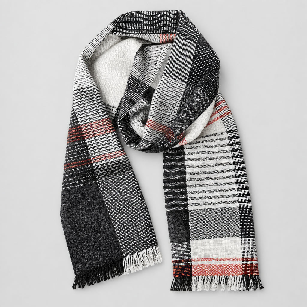 Handwoven Merino Wool Striped Scarf | Chocolate, Beige & Rust