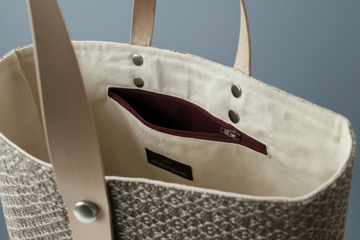 close up of inner bag with an open zipper pocket