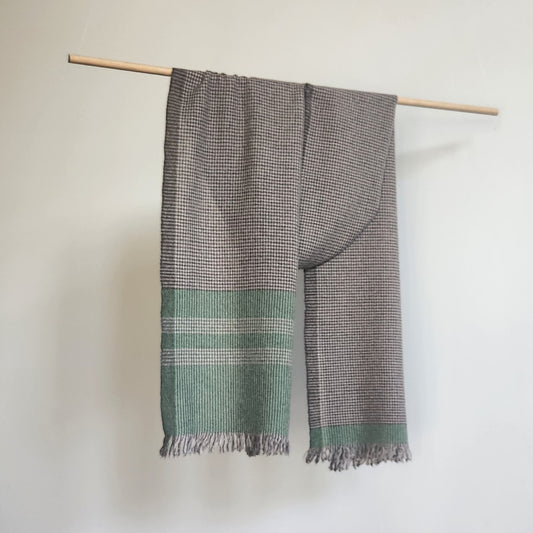 Handwoven Cashmere Scarf, soft beige and sage green