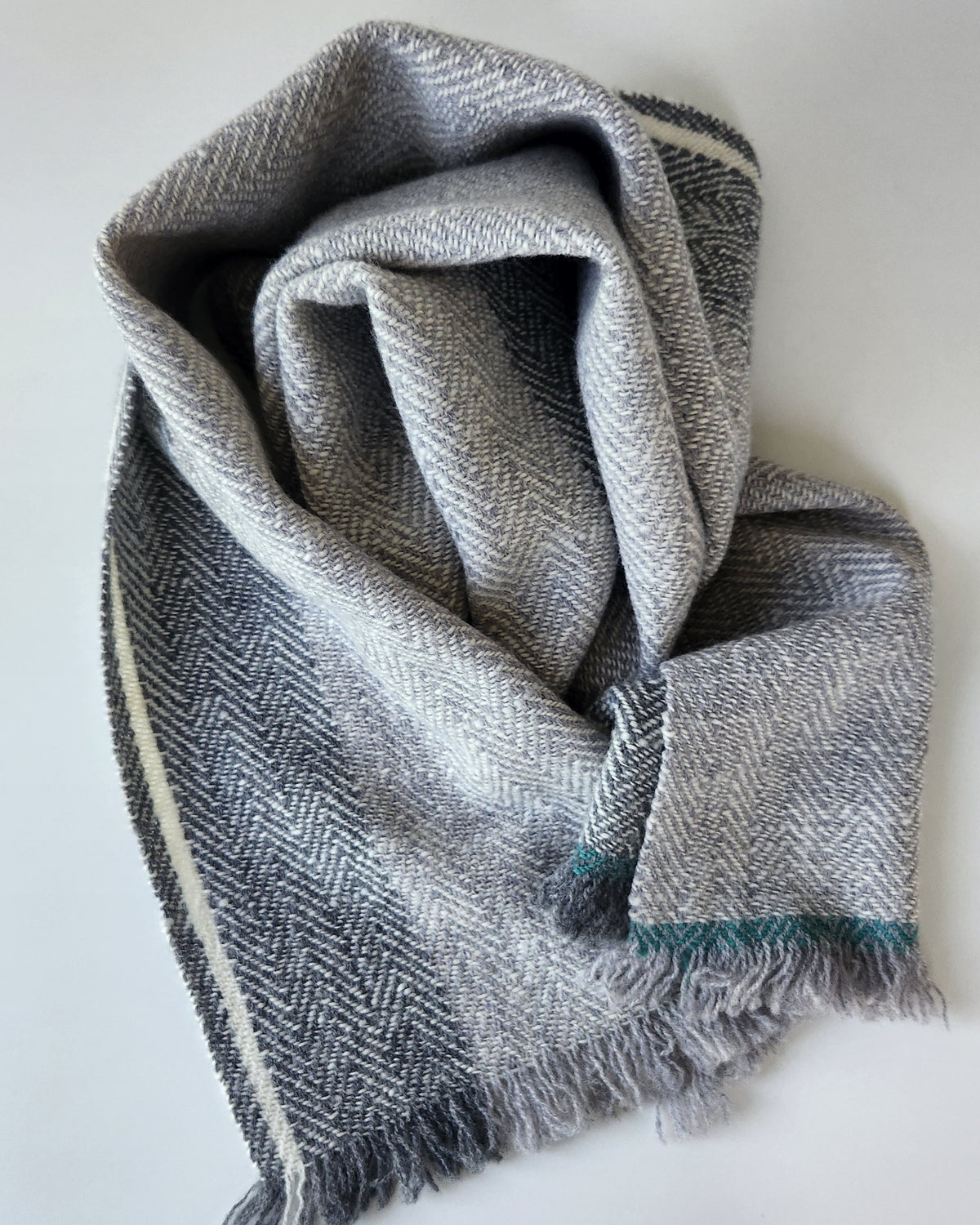 Ultra-soft Handwoven Merino Lambswool Scarf in Timeless Grey Herringbone