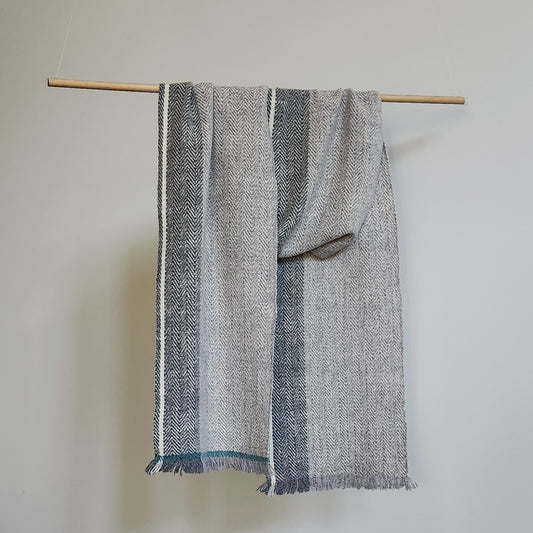 Ultra-soft Handwoven Merino Lambswool Scarf in Timeless Grey Herringbone