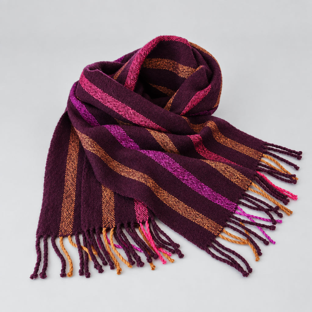 striped scarf on a  white surface